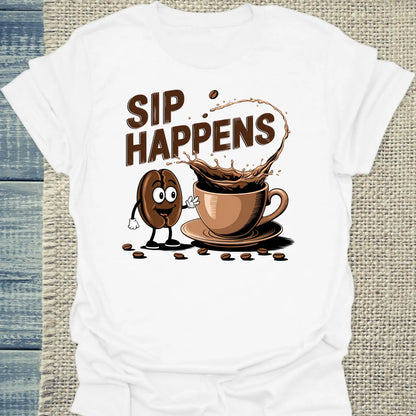 T-Shirt - Sip Happens - Unisex - Kaffee Weiß