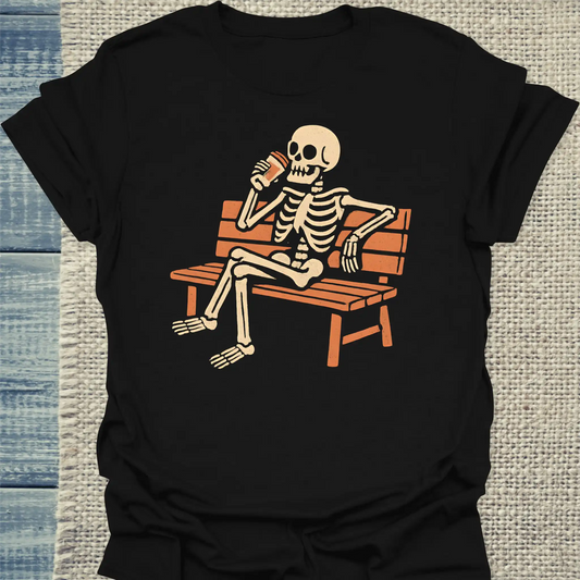 T-Shirt - Skelett trinkt Kaffee - Unisex - Kaffee Schwarz