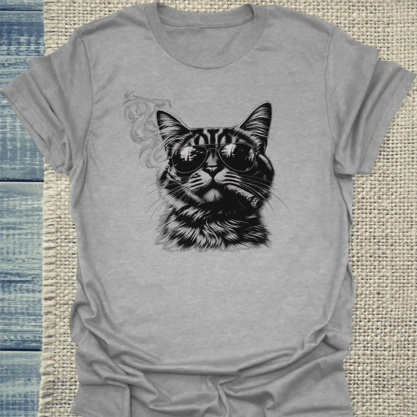 T-Shirt - Smoking Cat - Unisex - Katze Grau