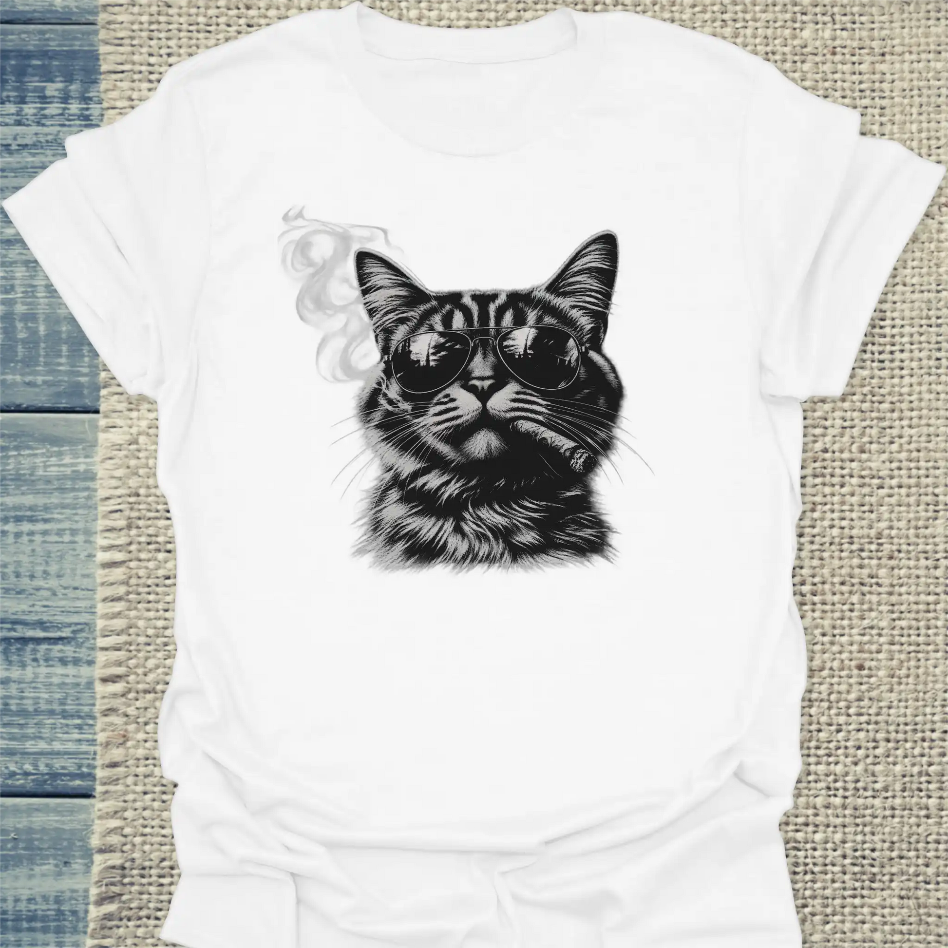 T-Shirt - Smoking Cat - Unisex - Katze Weiß