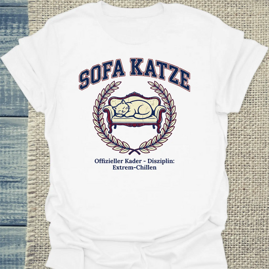 T-Shirt - Sofa Katze - Unisex - Katze & Kaffee Weiß