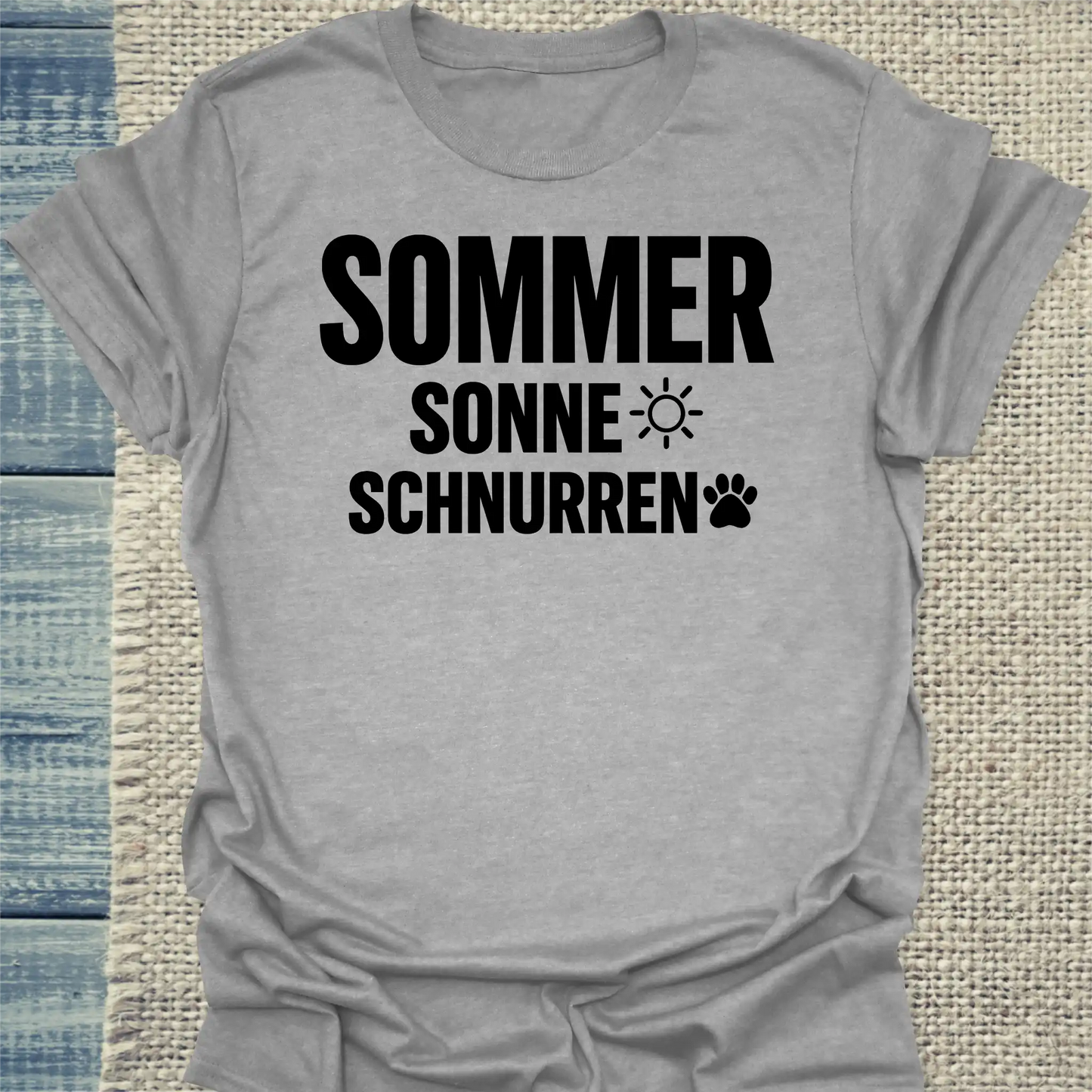 T-Shirt - Sommer, Sonne, schnurren - Unisex - Katze, Sommer Grau