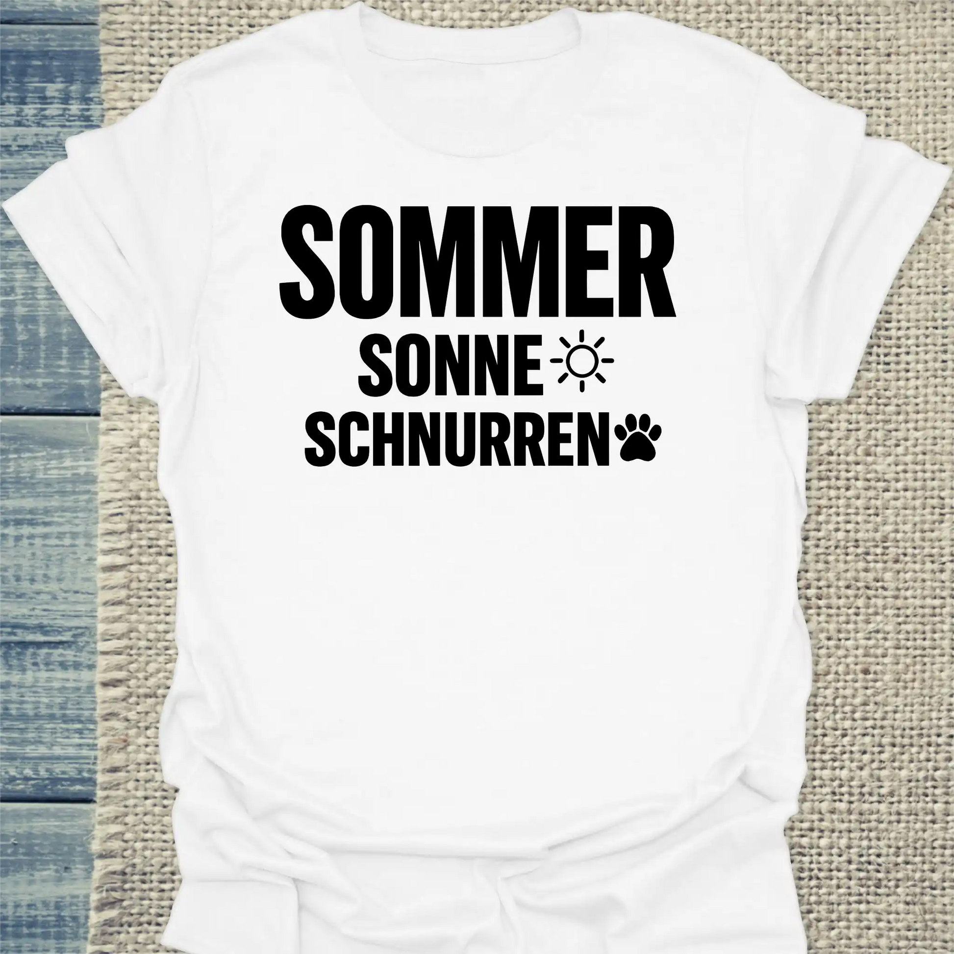 T-Shirt - Sommer, Sonne, schnurren - Unisex - Katze, Sommer Weiß