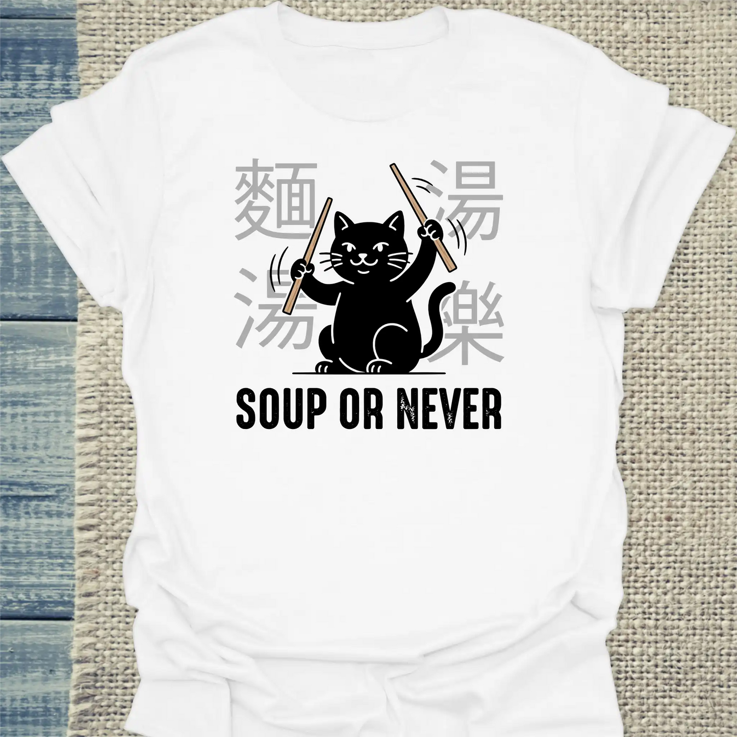 T-Shirt - SOUP OR NEVER - Unisex - Katze, Ramen Weiß