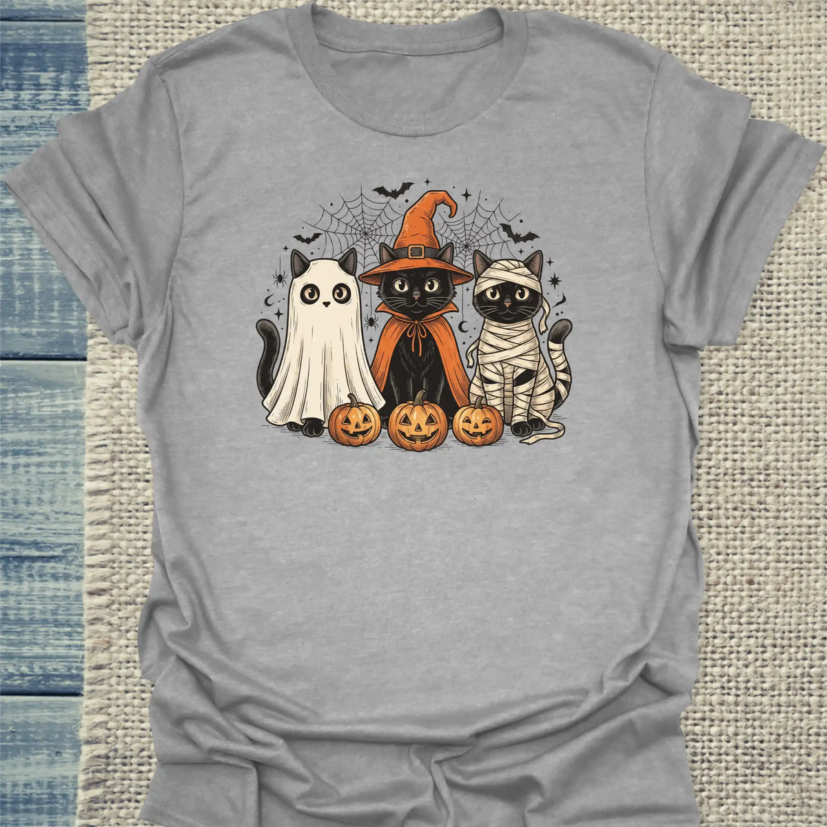 T-Shirt - Spooky Halloween - Unisex - Katze, Halloween Grau