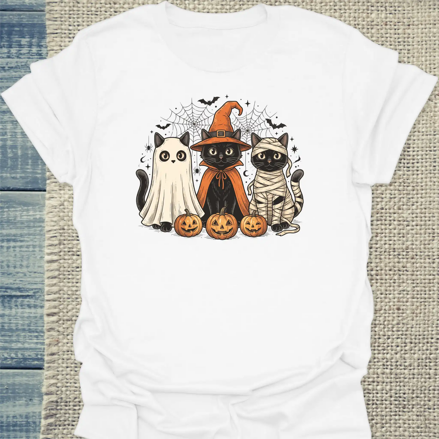 T-Shirt - Spooky Halloween - Unisex - Katze, Halloween Weiß