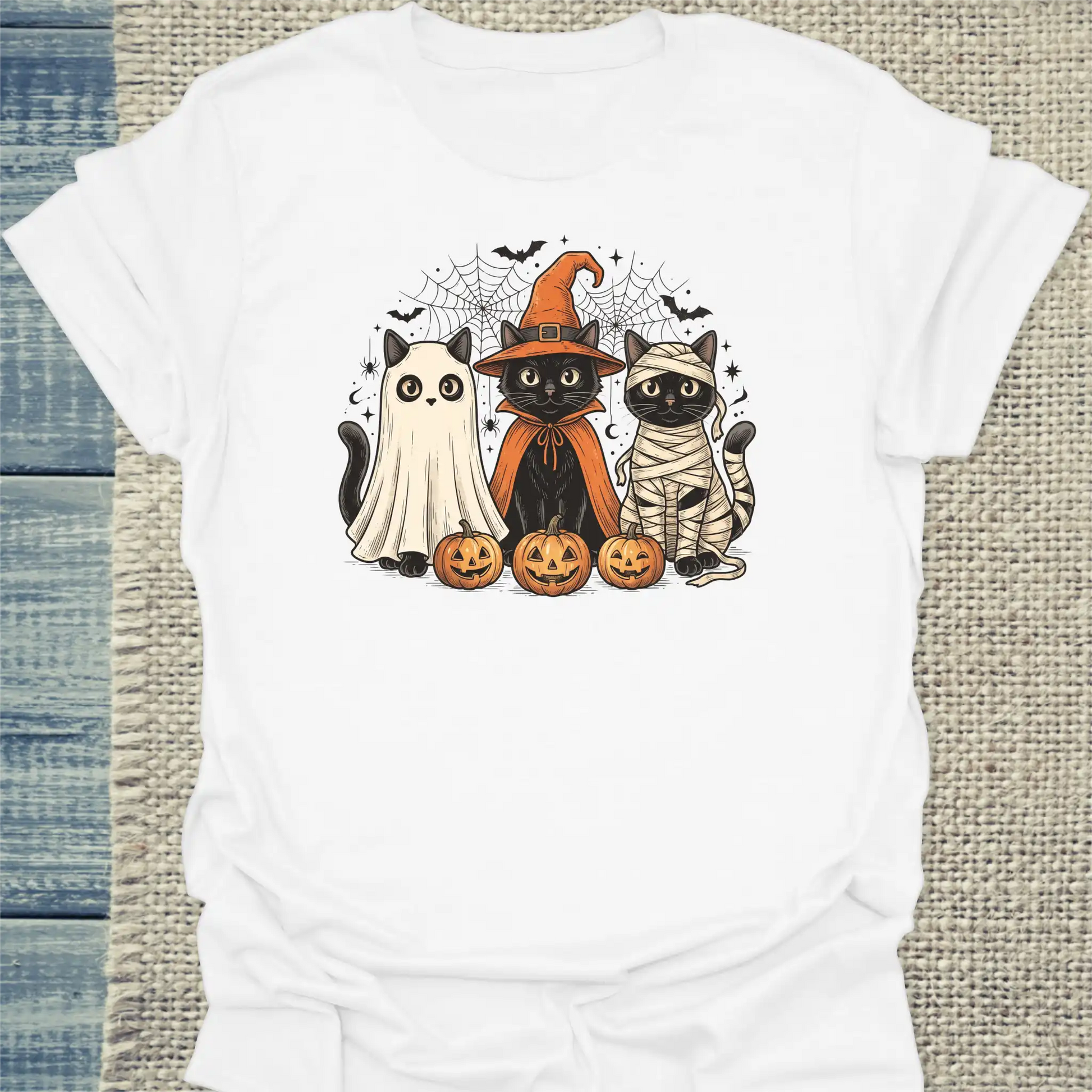 T-Shirt - Spooky Halloween - Unisex - Katze, Halloween Weiß