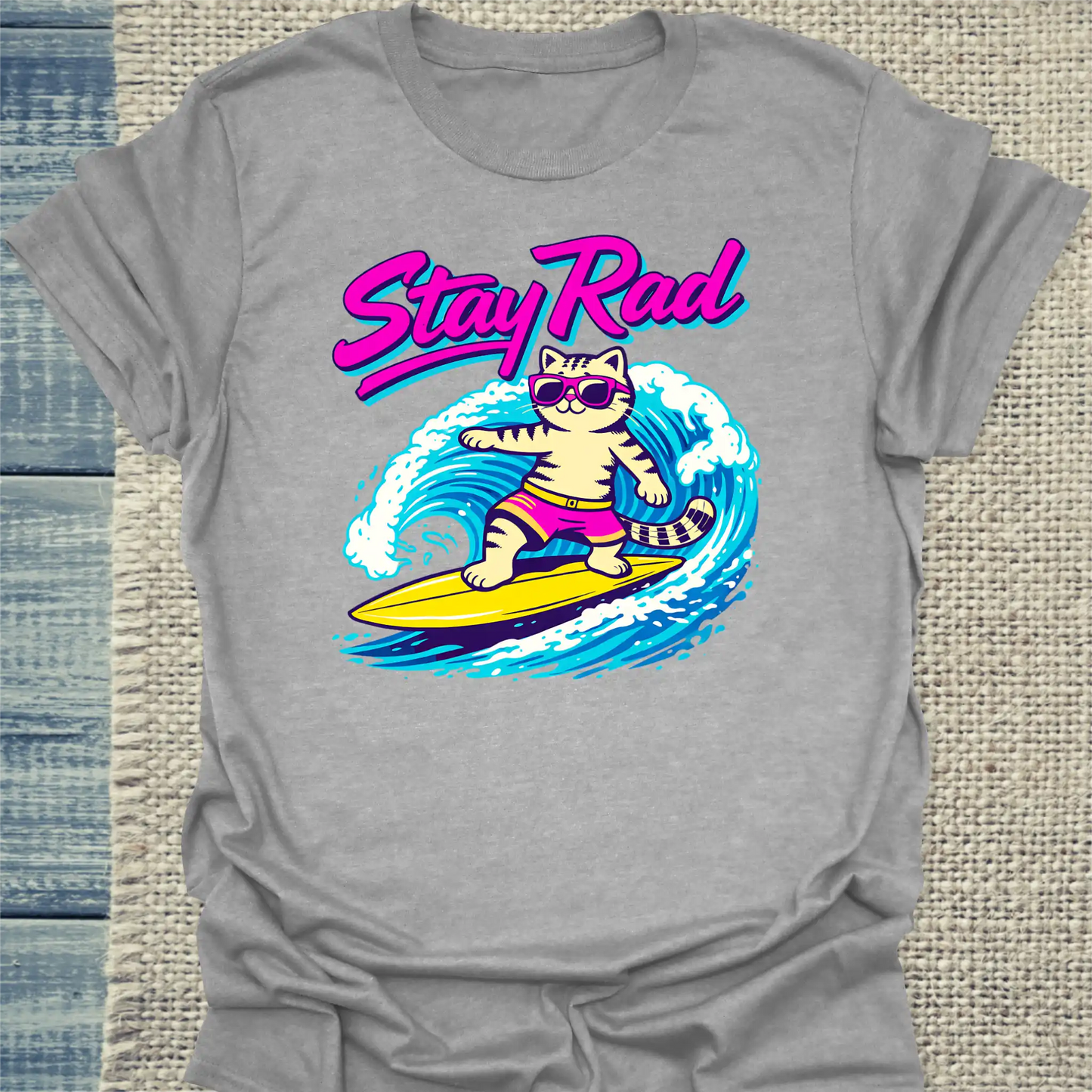 T-Shirt - Stay Rad - Unisex - Katze, Sommer Grau