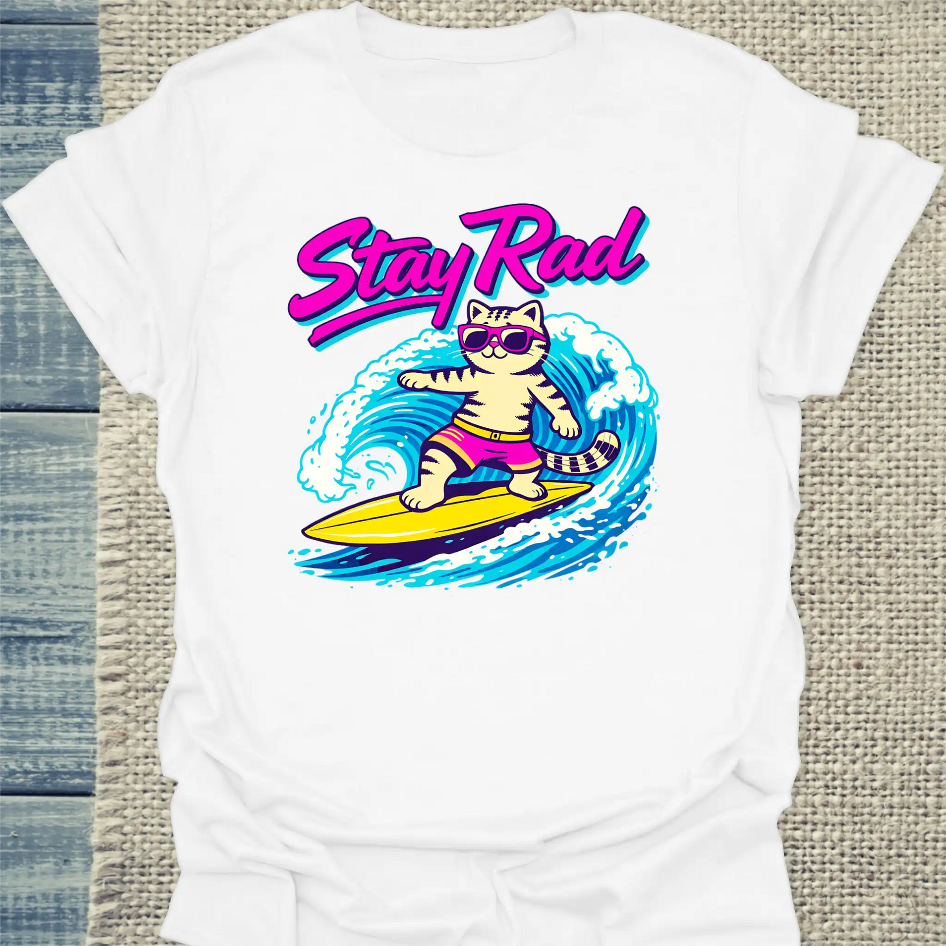 T-Shirt - Stay Rad - Unisex - Katze, Sommer Weiß