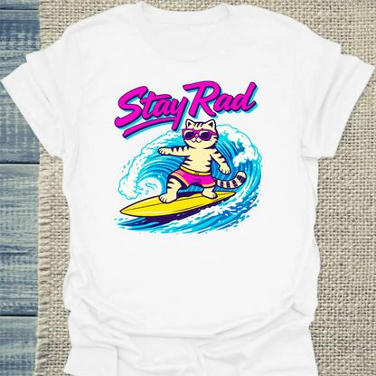T-Shirt - Stay Rad - Unisex - Katze, Sommer Weiß