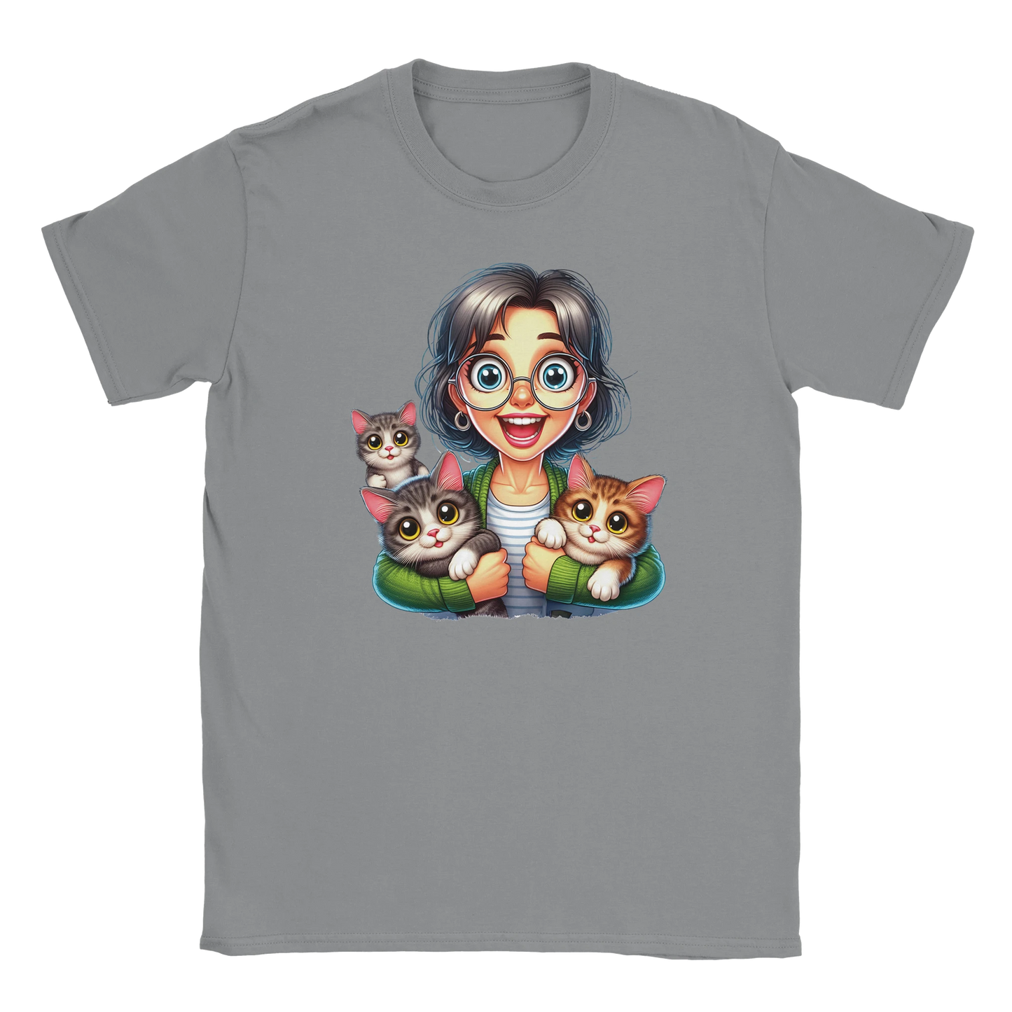 T-Shirt - Stolze Katzen Mama - Unisex - Kaffee, Cat Lady Grau