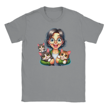 T-Shirt - Stolze Katzen Mama - Unisex - Kaffee, Cat Lady Grau