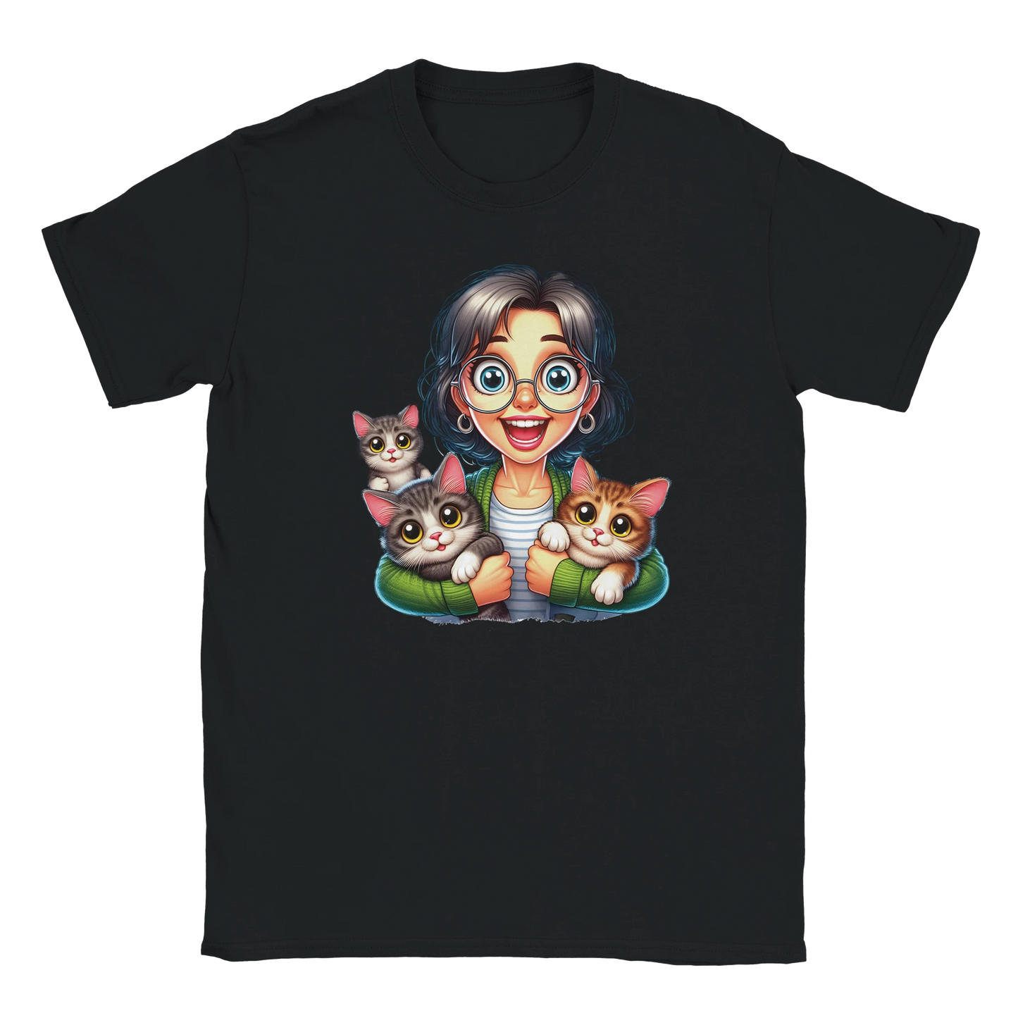 T-Shirt - Stolze Katzen Mama - Unisex - Kaffee, Cat Lady Schwarz