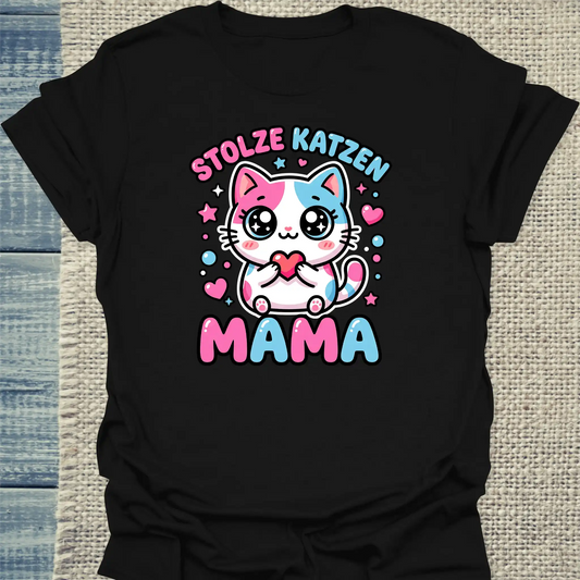 T-Shirt - Stolze Katzen Mama - Unisex - Kaffee Schwarz