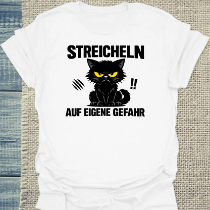 T-Shirt - Streicheln auf eigene Gefahr - Unisex - Katze Weiß