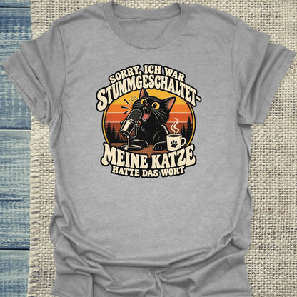 T-Shirt - Stummgeschaltet - Unisex - Katze & Kaffee Grau