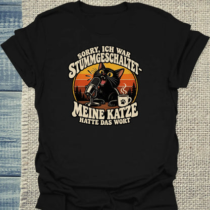 T-Shirt - Stummgeschaltet - Unisex - Katze & Kaffee Schwarz