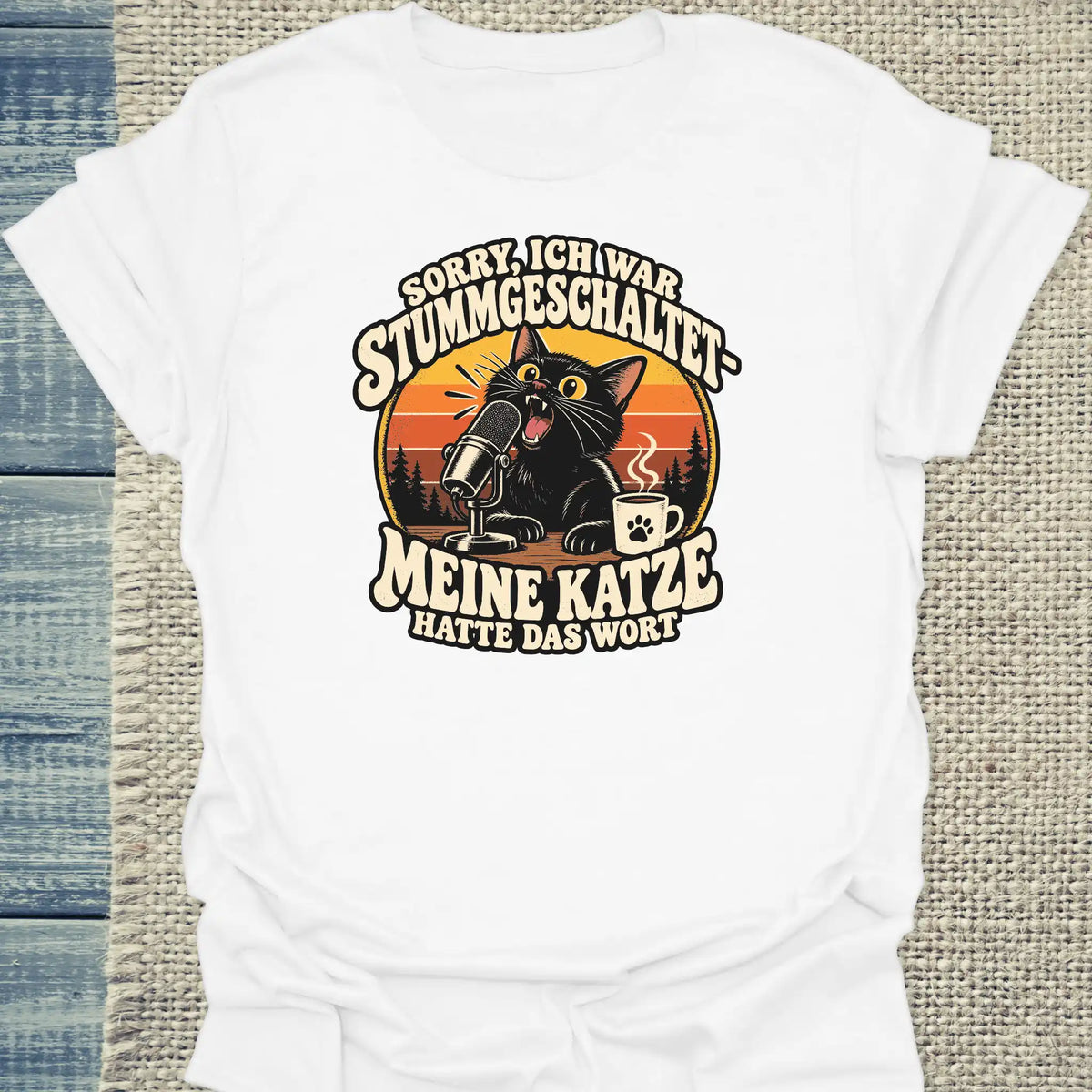T-Shirt - Stummgeschaltet - Unisex - Katze & Kaffee Weiß