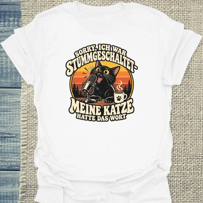 T-Shirt - Stummgeschaltet - Unisex - Katze & Kaffee Weiß
