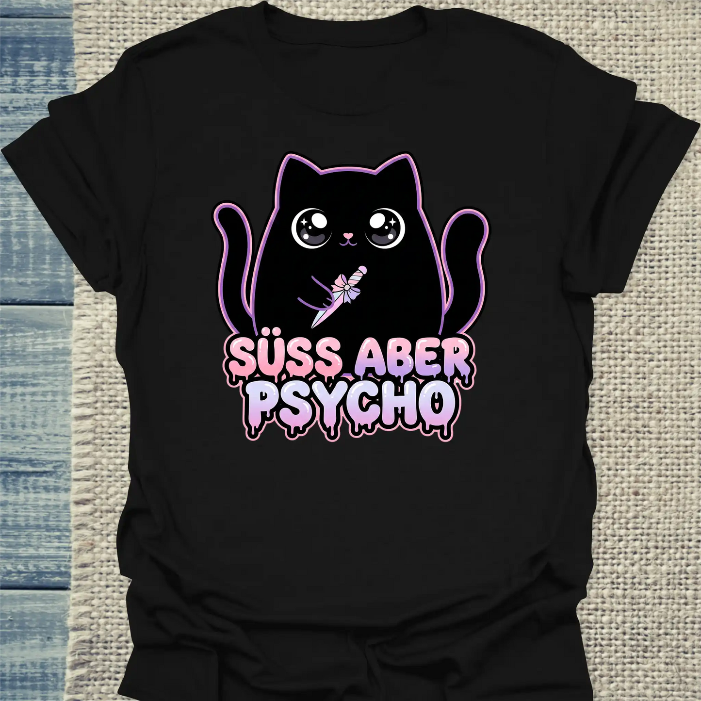 T-Shirt - Süß aber Psycho - Unisex - Katze Schwarz