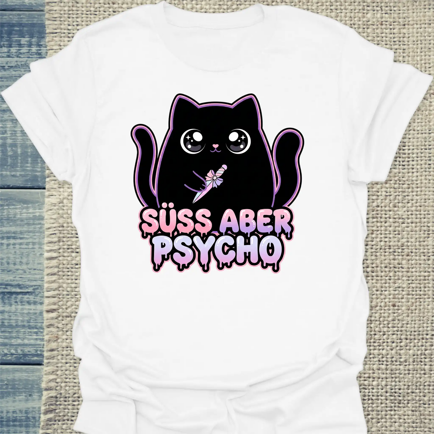 T-Shirt - Süß aber Psycho - Unisex - Katze Weiß