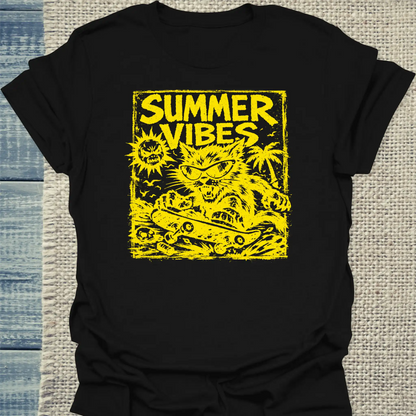 T-Shirt - Summer Vibes - Unisex - Katze, Sommer, Cat Guy Schwarz
