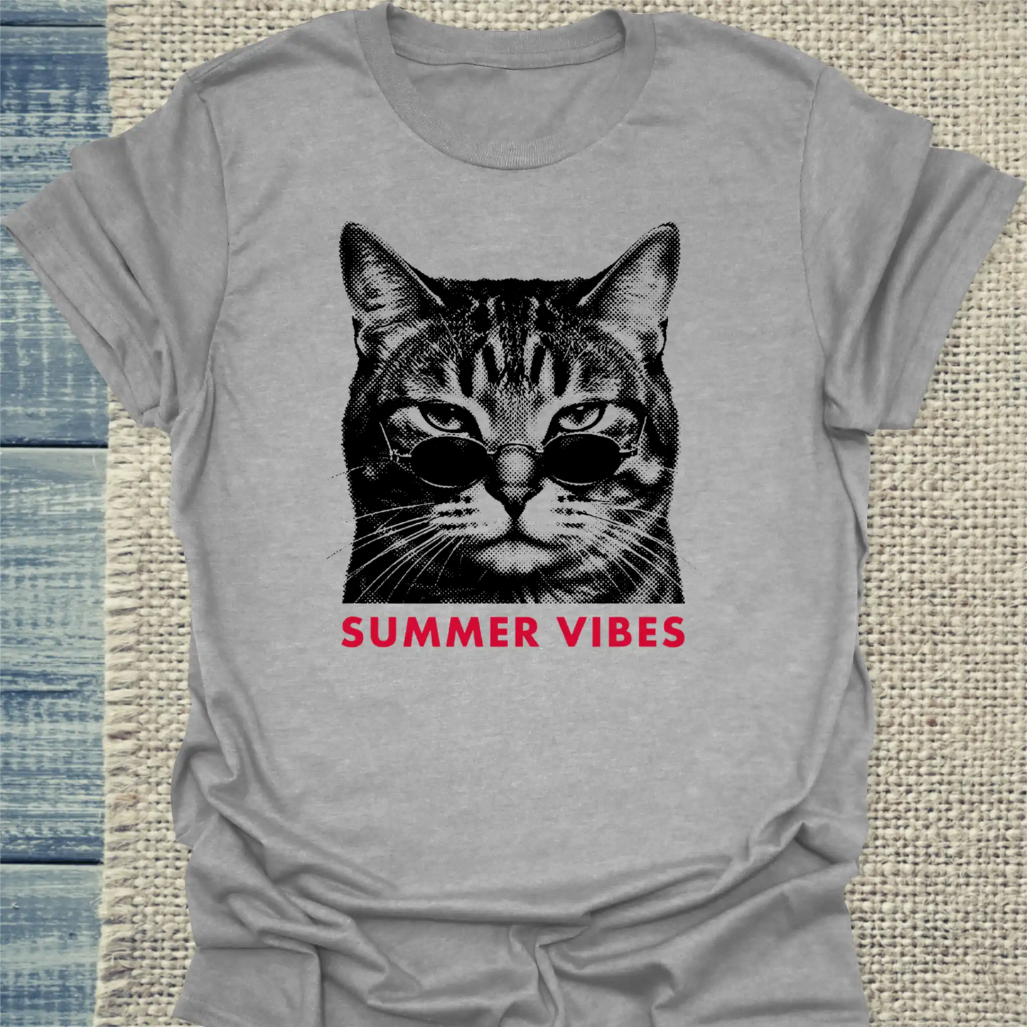 T-Shirt - Summer Vibes Streetwear - Unisex - Katze, Sommer Grau