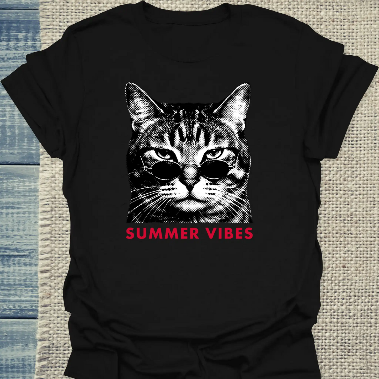 T-Shirt - Summer Vibes Streetwear - Unisex - Katze, Sommer Schwarz