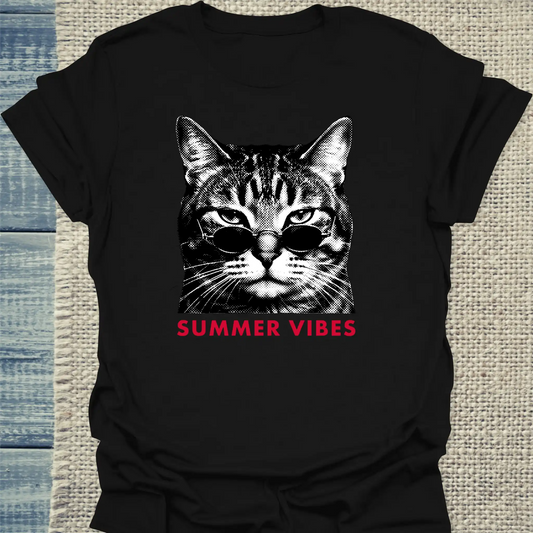 T-Shirt - Summer Vibes Streetwear - Unisex - Katze, Sommer Schwarz
