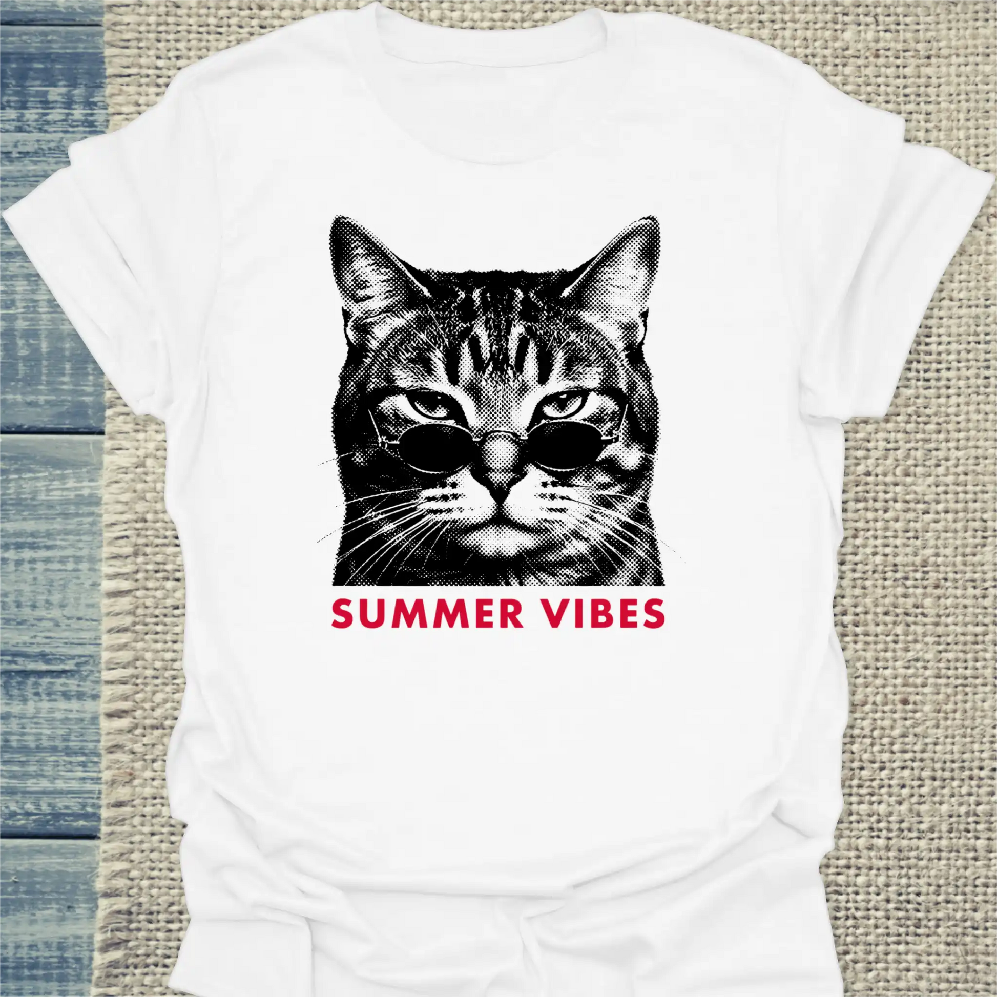 T-Shirt - Summer Vibes Streetwear - Unisex - Katze, Sommer Weiß