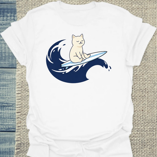 T-Shirt - Surfing Cat - Unisex - Katze Weiß