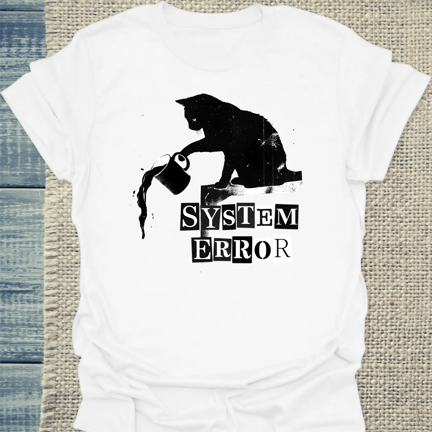 T-Shirt - System Error - Unisex - Katze & Kaffee Weiß