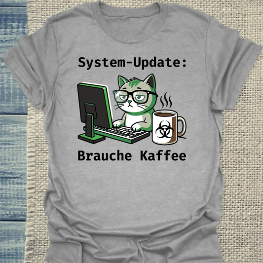 T-Shirt - System-Update - Unisex - Katze & Kaffee, Cat Guy Grau