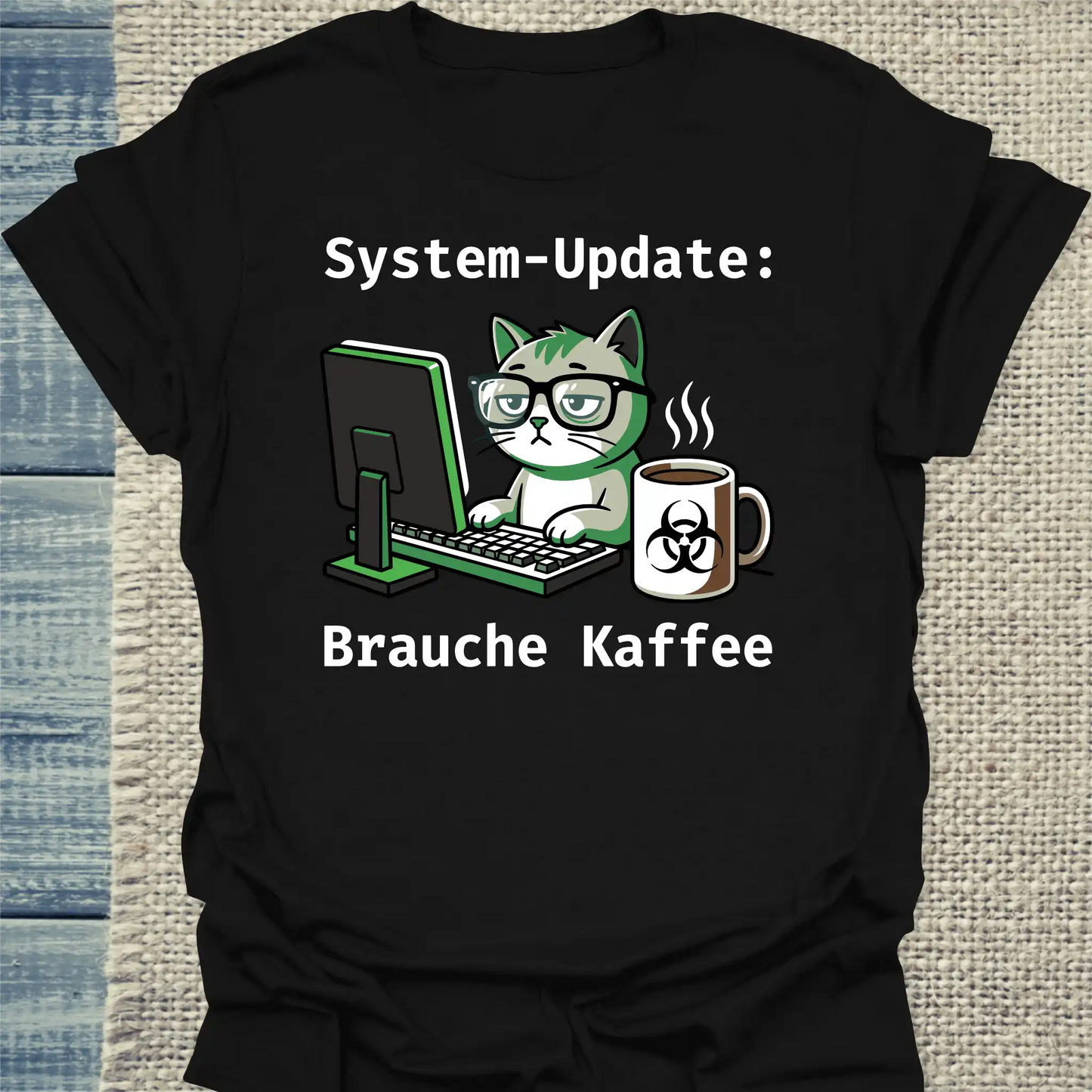 T-Shirt - System-Update - Unisex - Katze & Kaffee, Cat Guy Schwarz