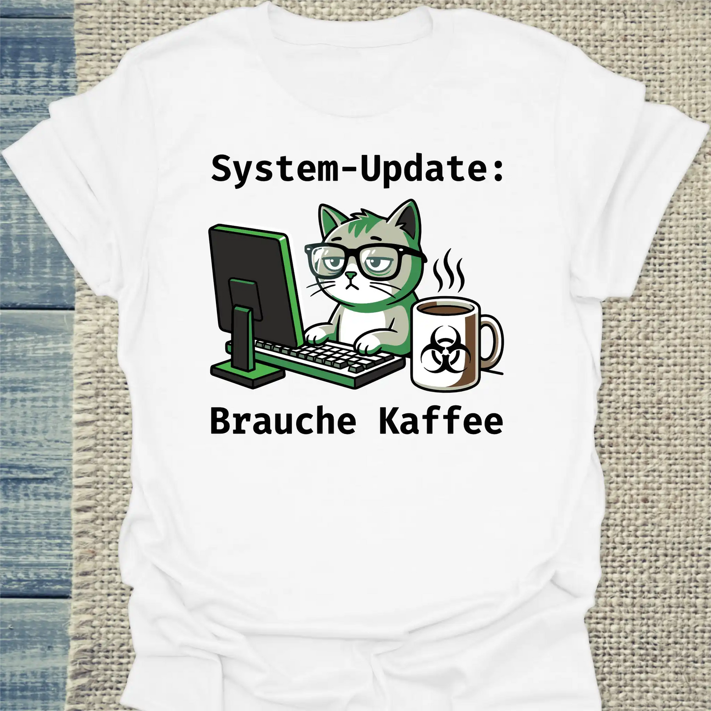 T-Shirt - System-Update - Unisex - Katze & Kaffee, Cat Guy Weiß