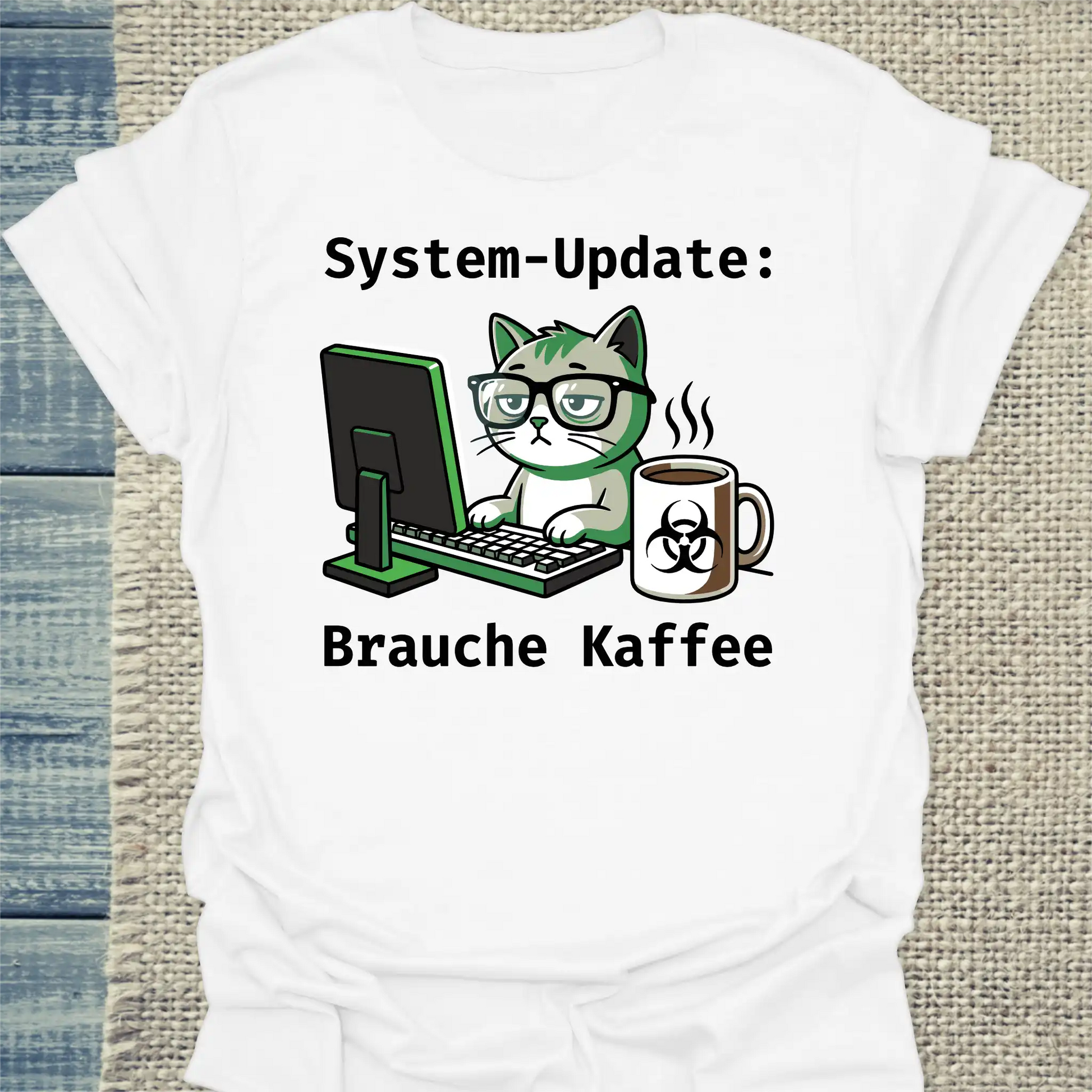 T-Shirt - System-Update - Unisex - Katze & Kaffee, Cat Guy Weiß