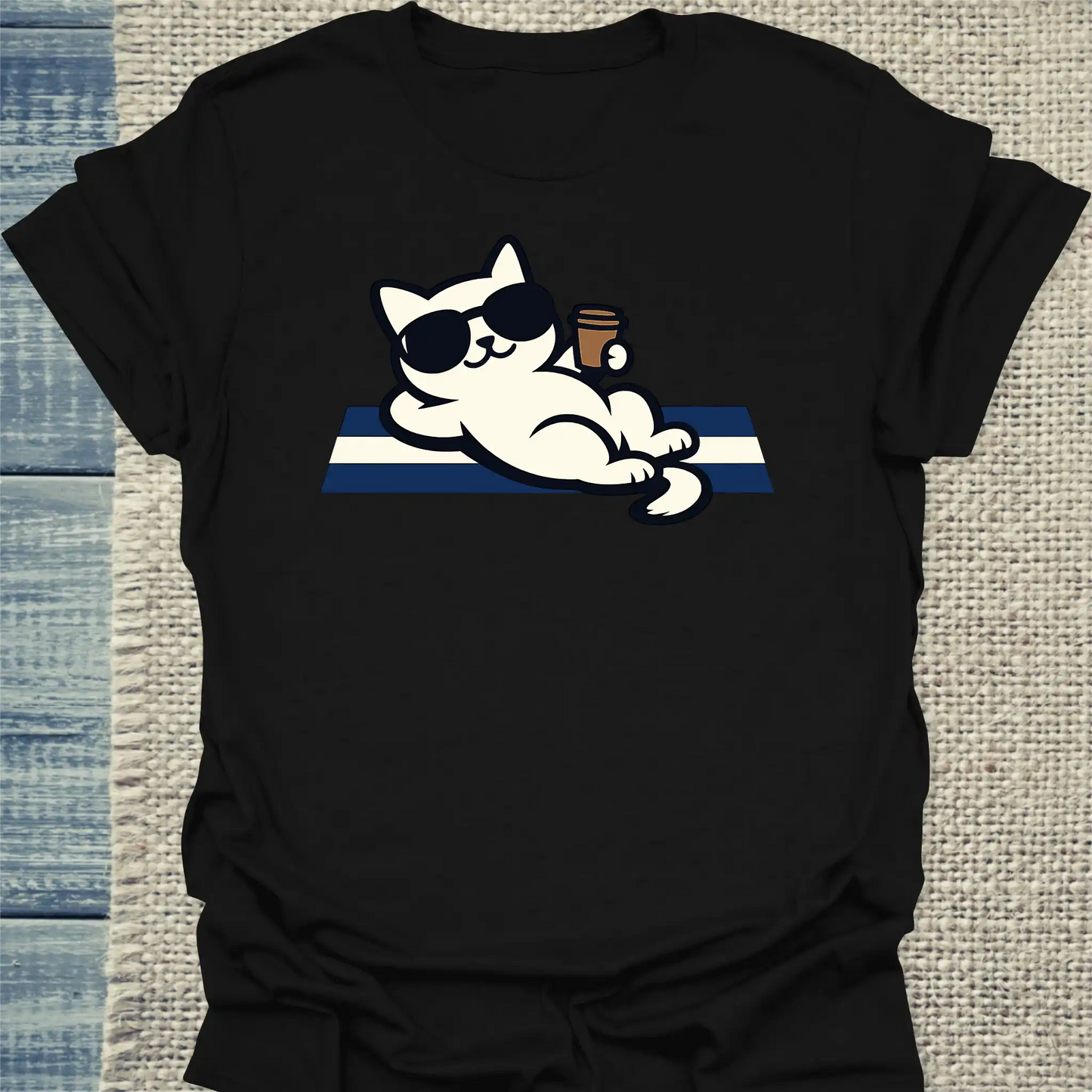 T-Shirt - Tag am Meer - Unisex - Katze, Sommer Schwarz