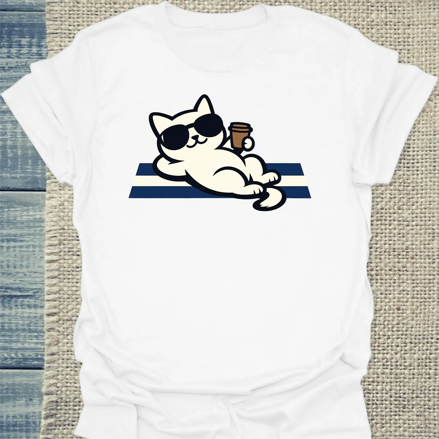 T-Shirt - Tag am Meer - Unisex - Katze, Sommer Weiß