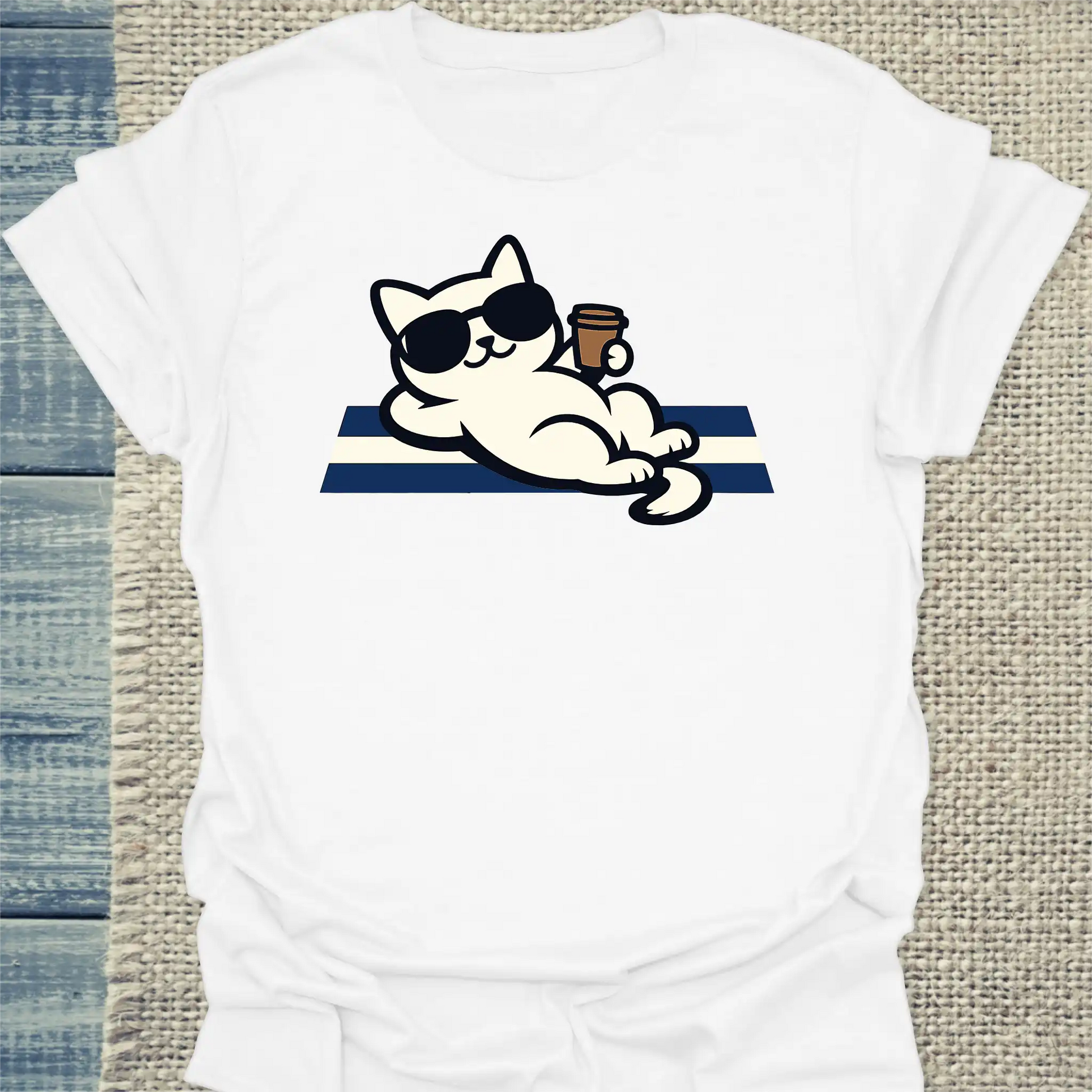 T-Shirt - Tag am Meer - Unisex - Katze, Sommer Weiß