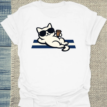 T-Shirt - Tag am Meer - Unisex - Katze, Sommer Weiß