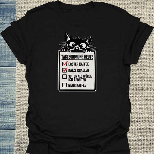 T-Shirt - Tagesordnung heute - Unisex - Katze & Kaffee Schwarz