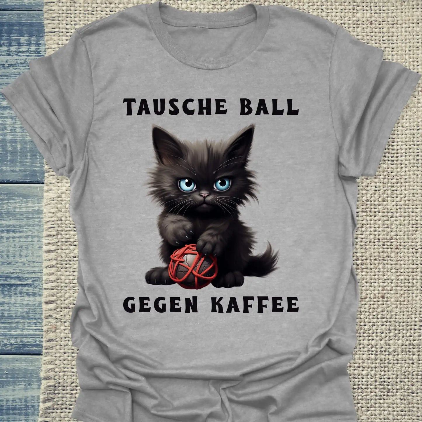 T-Shirt - Tausche Ball gegen Kaffee - Unisex - Katze & Kaffee Grau