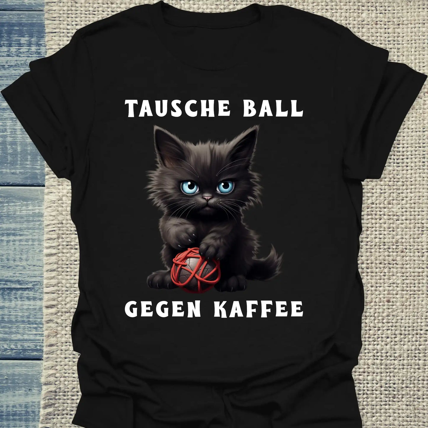 T-Shirt - Tausche Ball gegen Kaffee - Unisex - Katze & Kaffee Schwarz