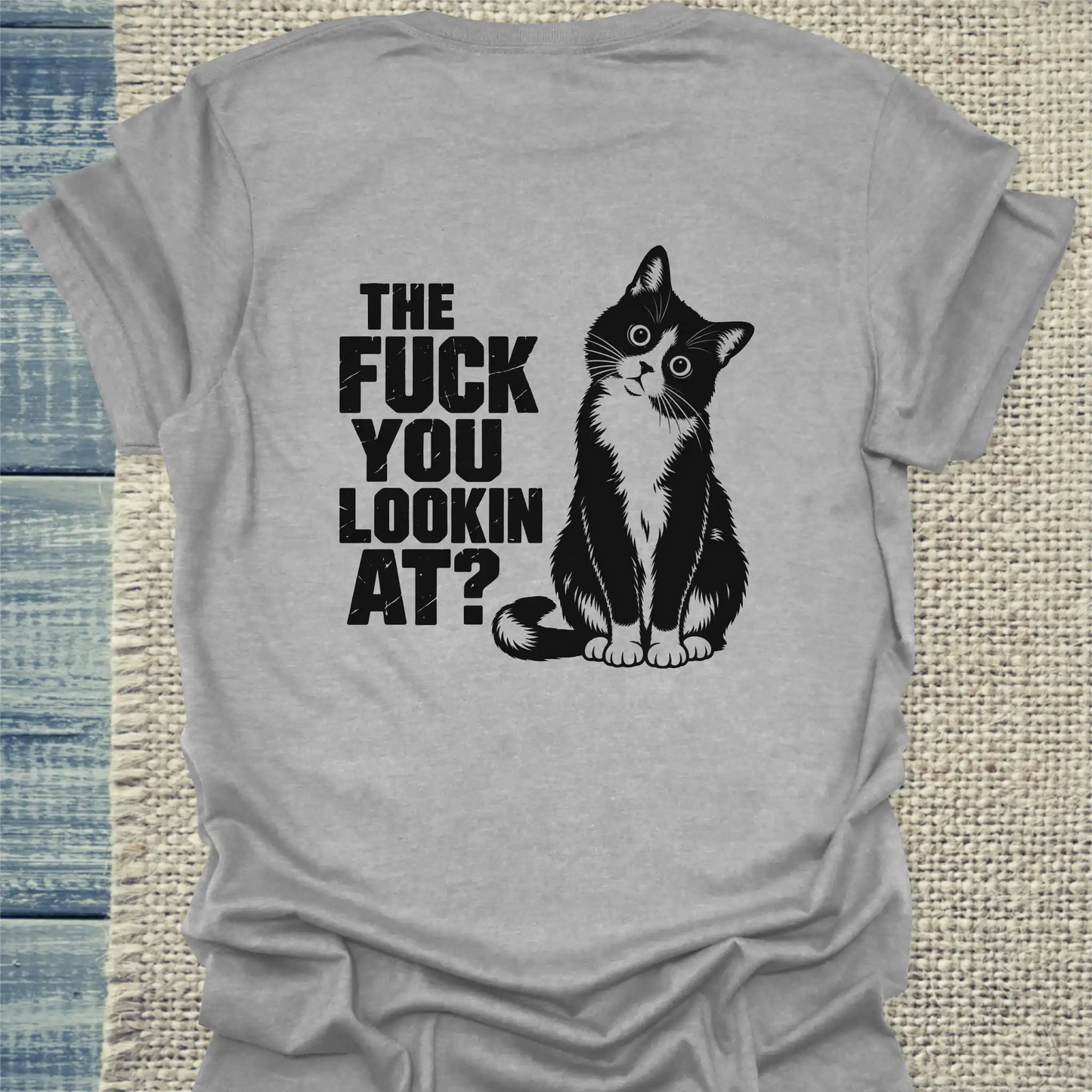 T-Shirt - The fudge you looking at? Rücken - Unisex - Katze, Back Grau