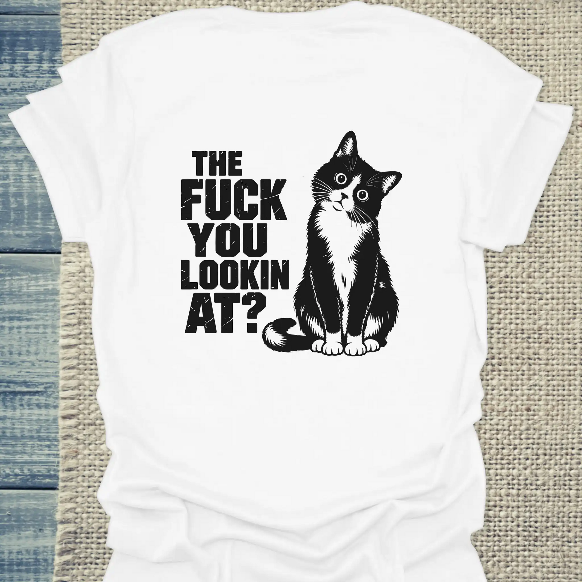 T-Shirt - The fudge you looking at? Rücken - Unisex - Katze, Back Weiß