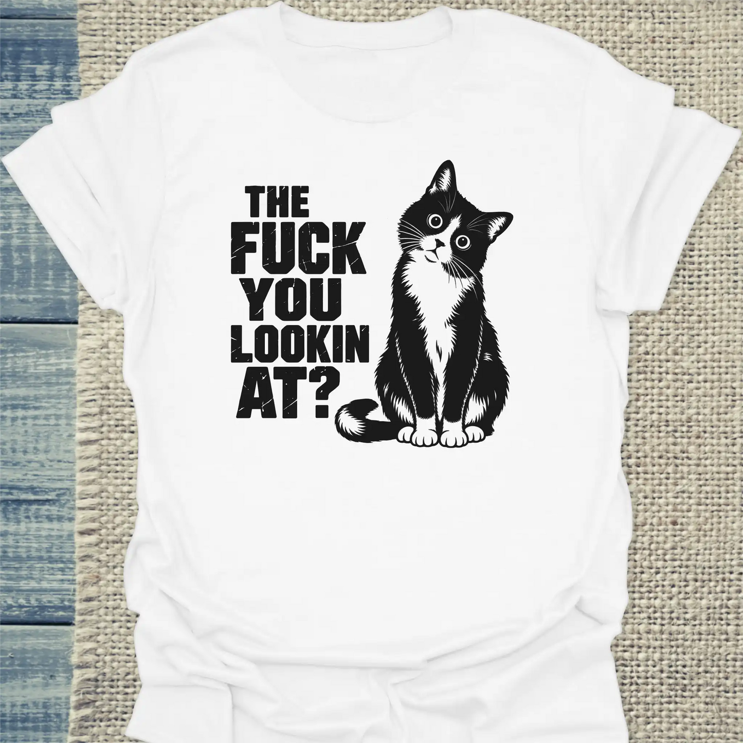 T-Shirt - The fudge you looking at? - Unisex - Katze Weiß