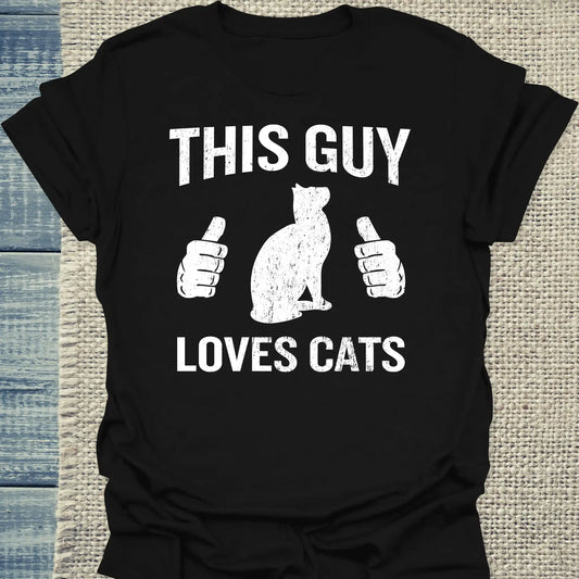 T-Shirt - This Guy Loves Cats - Unisex - Katze, Cat Guy Schwarz
