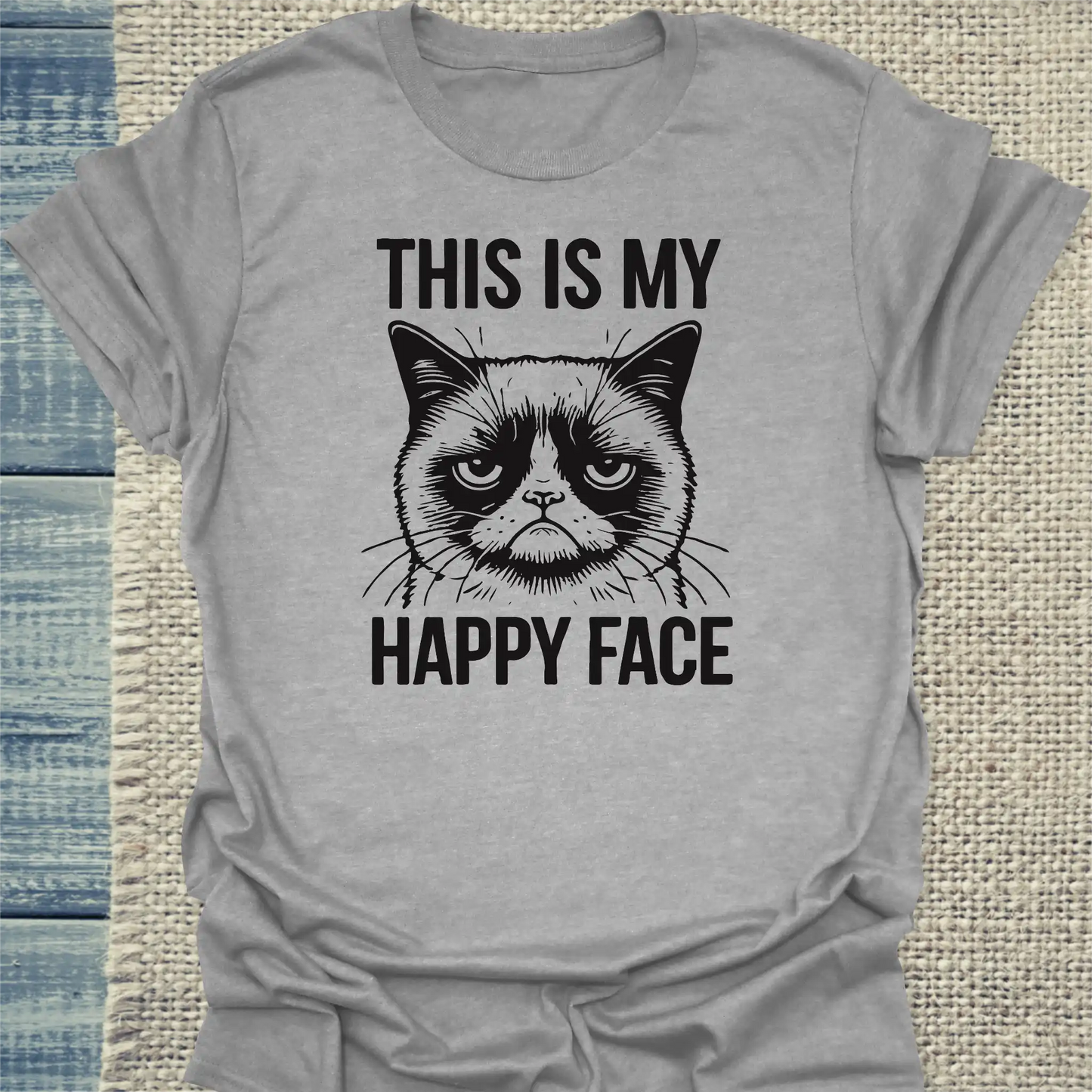 T-Shirt - This is my happy face - Unisex - Katze Grau