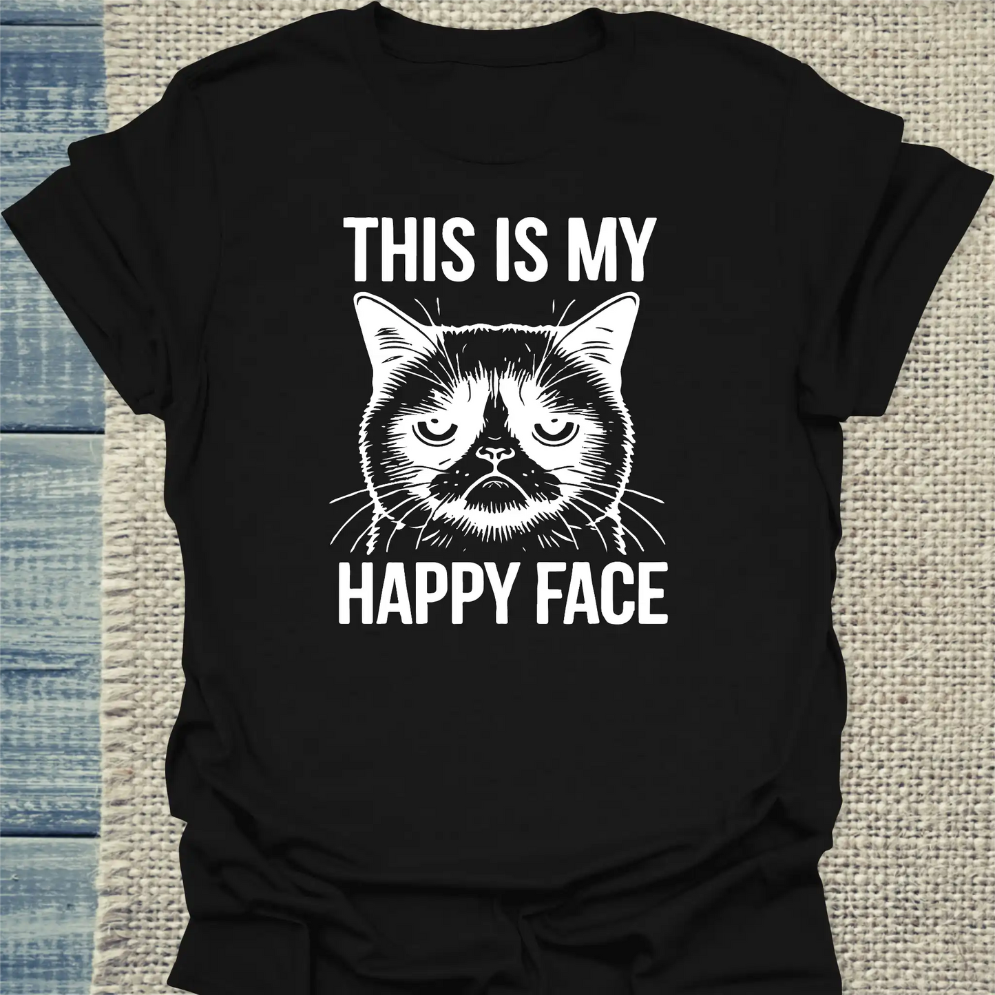 T-Shirt - This is my happy face - Unisex - Katze Schwarz