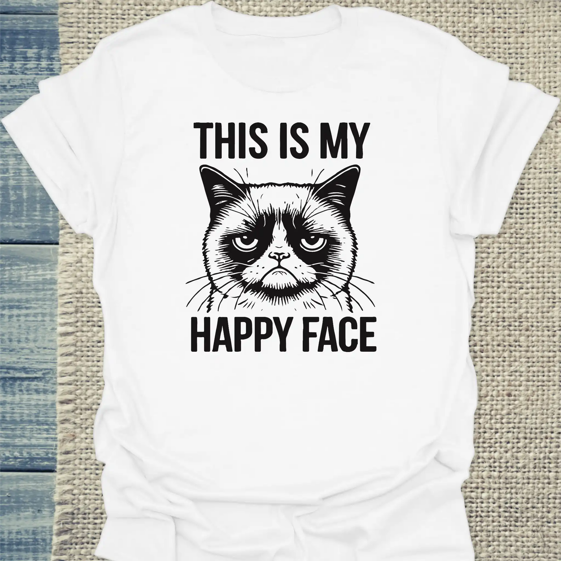 T-Shirt - This is my happy face - Unisex - Katze Weiß